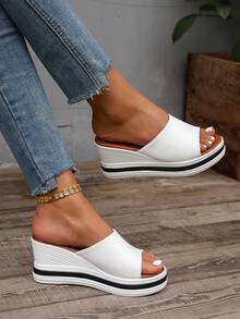 2026 Summer Women's Fashion Lightweight Super High Heel Shoes, Solid Color Slip-On Elastic Comfortable Ladies Shoes For Vacation - White - View 4