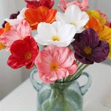 15 flori artificiale de din PU (Papaver Rhoeas), potrivite pentru decor interior, sărbători, decor de Ziua Mamei, petreceri, buchete DIY, decor de birou pentru buchet de flori artificiale, decor de petrecere de nuntă, decor de primăvară/vară, Halloween, Paște, cadouri de carnaval - Multicolor - Vizualizare 5