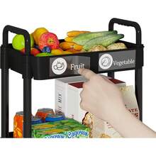 Sywhitta 3-Tier Plastic Rolling Utility Cart With Handle, Multi-Functional Storage Trolley For Office, Living Room, Kitchen, Movable Storage Organizer With Wheels, Black - 黑色 - 查看 2