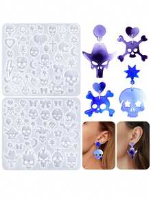1PC Halloween Skull Earring Silicone Mold DIY Skeleton Pendant Keychain Jewelry Crafts Making Resin Mold - White - View 1