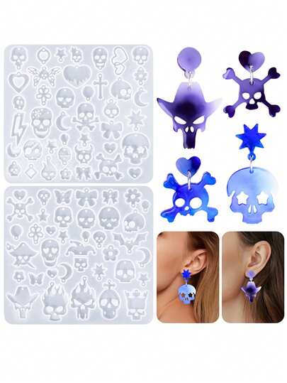 1PC Halloween Skull Earring Silicone Mold DIY Skeleton Pendant Keychain Jewelry Crafts Making Resin Mold