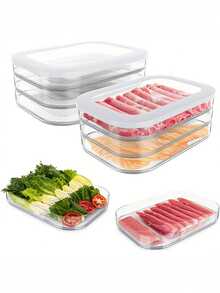 1-4 Layer Refrigerator Food Storage Containers With Lids, Stackable Lunch Meat Containers For Bacon, Cheese, Ham, Cold Cuts, Salami, Kitchen Fridge Organization, Leak-Proof Reusable Food Containers, Kitchen Storage, Outdoor, Camping, Valentine's Day Gift, New Year Gift, Kitchen Essentials - View 9