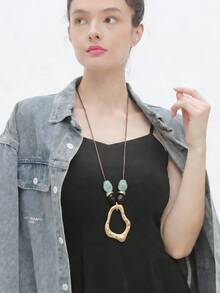 1件极简主义夸张几何吊坠项链，串珠绳项链，波西米亚风格首饰，男女朋友礼物，日常佩戴 - 串珠 - 查看 9