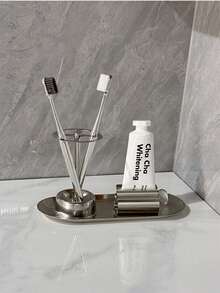 Bộ giá đựng bàn chải đánh răng và bình đựng kem đánh răng bằng thép không gỉ, dụng cụ sắp xếp bàn chải và kem đánh răng để bàn trong phòng tắm, chất liệu thép không gỉ, thiết kế thoát nước, định lượng chính xác, dễ vệ sinh. - Nhiều màu - Xem 4