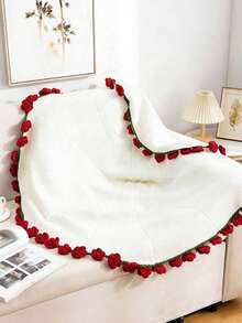 1pc Elegant Rose Floral Throw Blanket - Soft Knitted Texture, Lined, Pink/Red Bouquet Design, Machine Washable, Outdoor/Indoor Shawl/Blanket, Suitable For Camping, Picnic, Home Decor - Luxury Gift For Women, Perfect For Valentine's Day, Housewarming - Cozy Rose Petal Knitted Blanket, Versatile Use For Garden Decor And Picnics - Multicolor - View 6