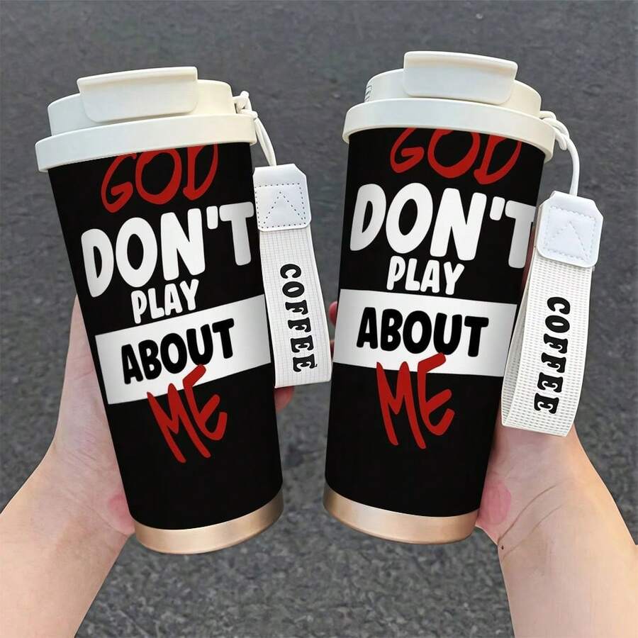 1个/5个500毫升不锈钢咖啡杯，保温防漏，是送礼佳品，杯身上印有“上帝不会跟我开玩笑”的字样。 - 黑色 - 查看 1