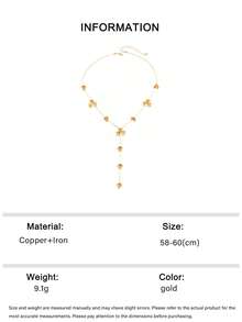 1pc Chic Ins Style Metal Drip Oil Petal Y-Shaped Necklace, Luxury Elegant Long Y-Shaped Clover Asymmetrical Pendant Necklace, Suitable For Women's Daily, Vacation, Party Wear - Gold - View 9
