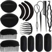 16pcs/Set New Hairstyle Tools Kit - Hair Bun Maker, Braid Maker, Flower Bun Maker, Bride Hair Accessories, Hair Volumizing Pad, Hair Styling Tools - Black - View 1