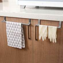 1 pièce Porte-serviettes sur porte en acier inoxydable, sans perçage requis pour l'accrocher sur le placard, convient pour la cuisine et la salle de bain pour ranger les serviettes, les gants et les chiffons de nettoyage - Multicolore - Voir 4