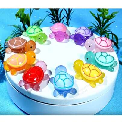 Red Glowing Mini Sea Turtle Micro Landscape Creative DIY Decor Accessory, Resin Sea Turtle Figurine