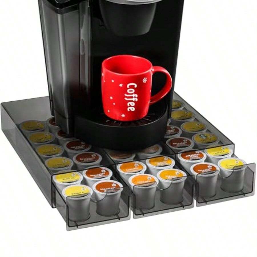 Organizador de cápsulas de café de acrílico resistente para taza K cajón deslizante debajo de la cerveza para taza K 36 cápsulas de almacenamiento para Kpods Accesorios de café para /otra - Negro transparente - Ver 1