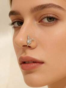 1pc Rhinestone Rabbit Nose Ring Jewelry, No Piercing Nose Ring Accessory, Easter Gift - Rabbit - View 4