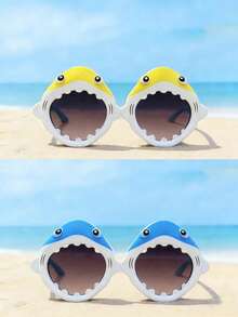 2副装 - 时尚鲨鱼造型太阳镜 - 适合儿童作为海滩和海边摄影道具。时尚旅行摄影眼镜。 - 彩色 - 查看 5