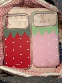 甜美可爱粉红色草莓白色波点亮面手机壳，兼容 17 Pro Max、17 Pro、16 Pro Max、15 Pro Max、14 Pro Max、13 Pro Max、16、15、14 Plus、12 Pro Max、11，可爱夏季水果图案，柔软IMD材质，保护后盖。 - 紅色 - 查看 5