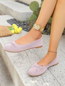 Women's Elegant Round Toe Bow Ballet Flats, Suitable For Spring, Summer, And Easter Holidays - Pink - View 7