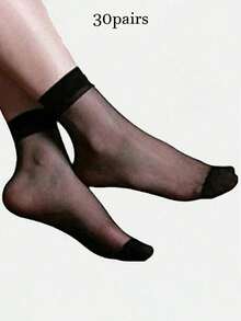 10 pares de medias cortas transparentes para mujer, en color negro y nude, ligeras para primavera/verano, calcetines cortos casuales transparentes (Sin tarjeta) - Negro - Ver 13