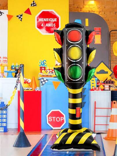 1 mô hình đèn giao thông màu đỏ và xanh lá cây mờ, thích hợp trang trí sinh nhật chủ đề đua xe, giao thông, biển báo bãi đậu xe, đạo cụ phong cảnh thành phố, trang trí tiệc sinh nhật.