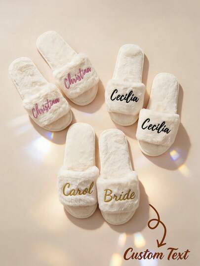 Personalized Bride Bridesmaid Slippers-Bridal Shower Gift-Bridesmaid Gift-Bachelorette Party-Maid Of Honor Gifts-Mrs Wifey Fur Slippers-Fluffy Slippers