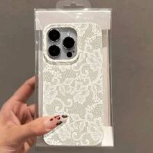 1个白色蕾丝图案全包覆式TPU荔枝纹理手机壳，兼容 17/16/15/14/13/12/11 Plus/Pro Max系列，个性化INS风格保护套，简约时尚可爱图案，超薄保护壳 - 多色4 - 查看 1