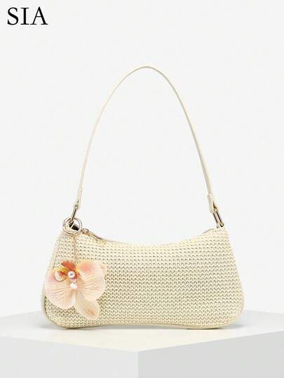 1 pièce Sac bandoulière croisé en fausse fourrure avec créature marine vintage, fleurs de cerisier et perles artificielles, convient pour les sorties, les dates et les vacances