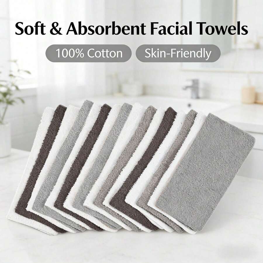 18 Pack Soft Absorbent White Washcloth Bundle | Lint-Free Quick Dry Face Cloths For Bathroom, Makeup Removal & Daily Use - 灰色多色 - 查看 1