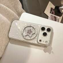 GUCADI Transparent Magnetic White Star + Gray-White Star Magnetic Stand Suitable For IPhone 17 Phone Case, 17 Pro Max Magnetic Stand, 15 Transparent Personalized Soft Case, Creative, Geometric, Minimalist Style, Niche, Ins Style - Clear - View 4