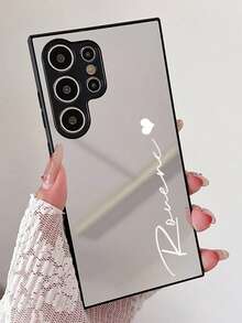 Ốp lưng điện thoại kèm gương trang điểm cao cấp khắc tên cá nhân, tương thích với Samsung Galaxy S26 S25 S24 S23 S22 Ultra Plus A15 A55, chống sốc và bảo vệ mặt kính. - Bạc - Xem 2