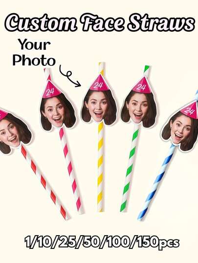 Ống hút in ảnh khuôn mặt theo yêu cầu - Ống hút sinh nhật cá nhân hóa, ống hút đám cưới và tiệc độc thân, quà tặng sinh nhật độc đáo, quà tặng ngày Valentine, ống hút in ảnh vui nhộn cho các sự kiện đặc biệt