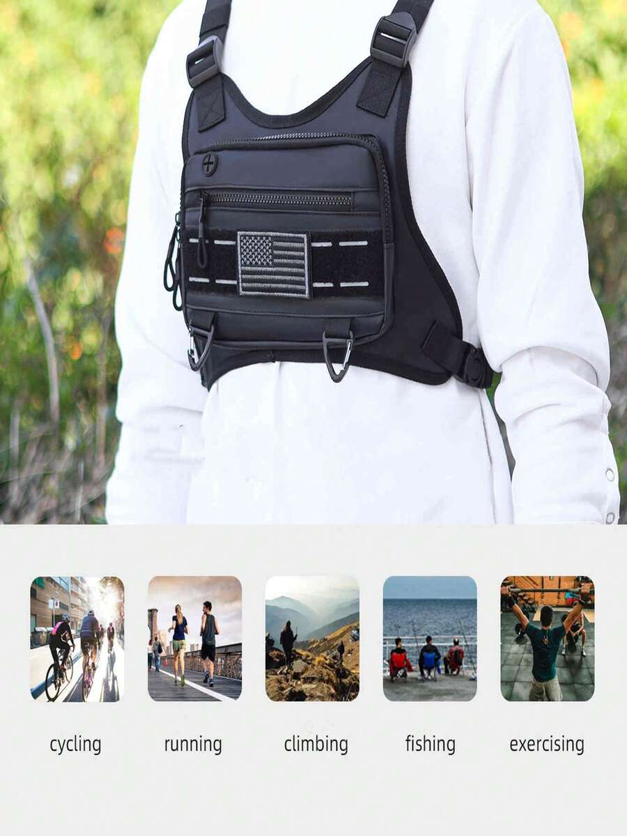 Multifunctional Cycling Sports Protective Vest, Adjustable Chest Backpack, Adjustable Rider Chest And Back Protection Chest Bag, Phone, Keys, Gloves, Glasses And Other Items Storage Pouch - A - View 1