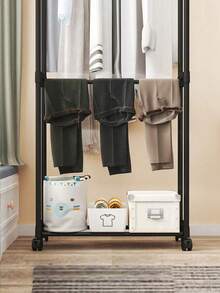 1pc Adjustable Double-Bar Multi-Tier Clothing Rack - Freestanding Metal Garment Organizer With Shelves And Side Hooks, Easy To Move, Suitable For Home Storage, Bedroom, Closet, Retail Store Organization, Sturdy Frame Structure - Multicolor - View 3