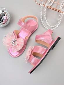 2026 New Girls Butterfly Sandals, Summer Princess Style Pink Rhinestone Open Toe Hook And Loop Shoes - Pink - View 2