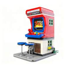 589 piezas Conjunto de bloques de construcción de máquina de juegos de arcade retro - Mini escena de esquina de la calle con silla y bicicleta, adecuado para adolescentes y adultos de 14+, ideal para colección y regalo - Rojo - Ver 7
