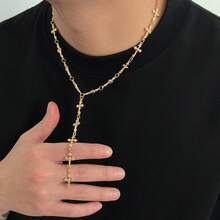 1件新款时尚男士成人礼物十字架吊坠Y形十字架链项链，适合男士日常佩戴的珠宝礼品 - 十字架Y形項鍊 - 查看 2