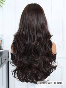 棕色渐变长波浪假发，带刘海，深棕色层次感长波浪合成假发，适合棕色或金色头发的女性，耐热纤维假发，适合日常佩戴、派对、角色扮演、送给女孩的礼物、毕业典礼、圣诞节、万圣节等场合。 - 深棕色 - 查看 6