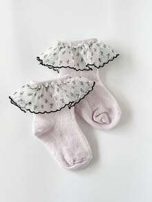 2 Pairs 3D Floral Ruffle Princess Baby Girls Socks - Multicolor - View 3