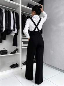 Women's Elegant Solid Color Sleeveless Wide Leg Jumpsuit, Suitable For Commuting - Black - View 3