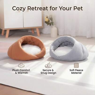 可水洗圆形宠物床/躲藏处，适用于室内豚鼠、仓鼠、侏儒兔