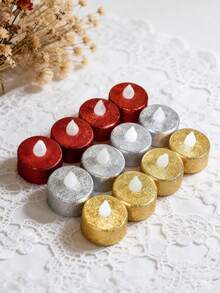 1 pièce Bougie électronique LED, or, argent, poudre rose, petite bougie de thé, décoration romantique pour proposition, éclairage cadeau de surprise pour anniversaire - lampe à bougie - Voir 5
