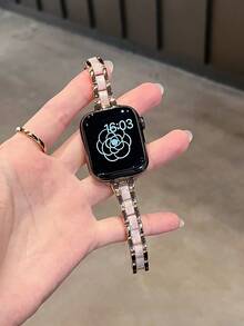 1条女士奢华小巧金属树脂腰带，兼容表带44mm、40mm、42mm、46mm、38mm、49mm、41mm、45mm，优雅设计，兼容 Series 11、10、9、8、7、SE、6、5、4、3、Ultra、2、1，女士礼物 - 玫瑰金 - 查看 1