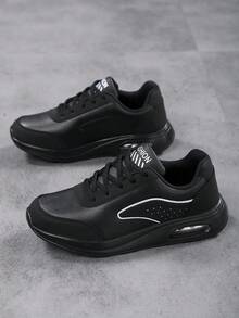 新款女士真皮气垫休闲运动鞋 | 学生跑步鞋 旅行鞋 | 时尚百搭运动鞋 - 黑色 - 查看 7