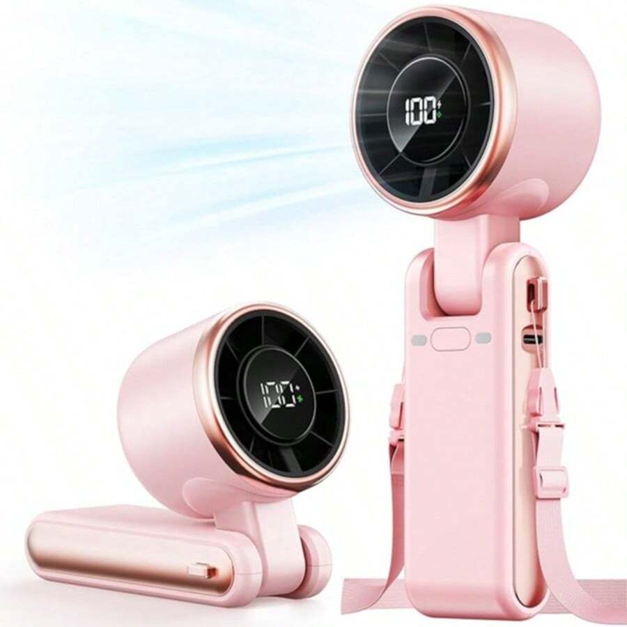 Portable Handheld Turbo Fan - 5 Gear High Speed 5000mAh Rechargeable Mini Personal Hand Fan Blow Cold Air, Battery Operated Travel Essentials, Beach Vacation, Gifts For Women, Men - Pink - View 1