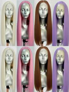 Platinum Blonde Long Straight Lace Front Wigs For Women Pre Plucked Hairline 60 White Blonde Bone Yaki Straight Synthetic Hair - Multicolor - View 2
