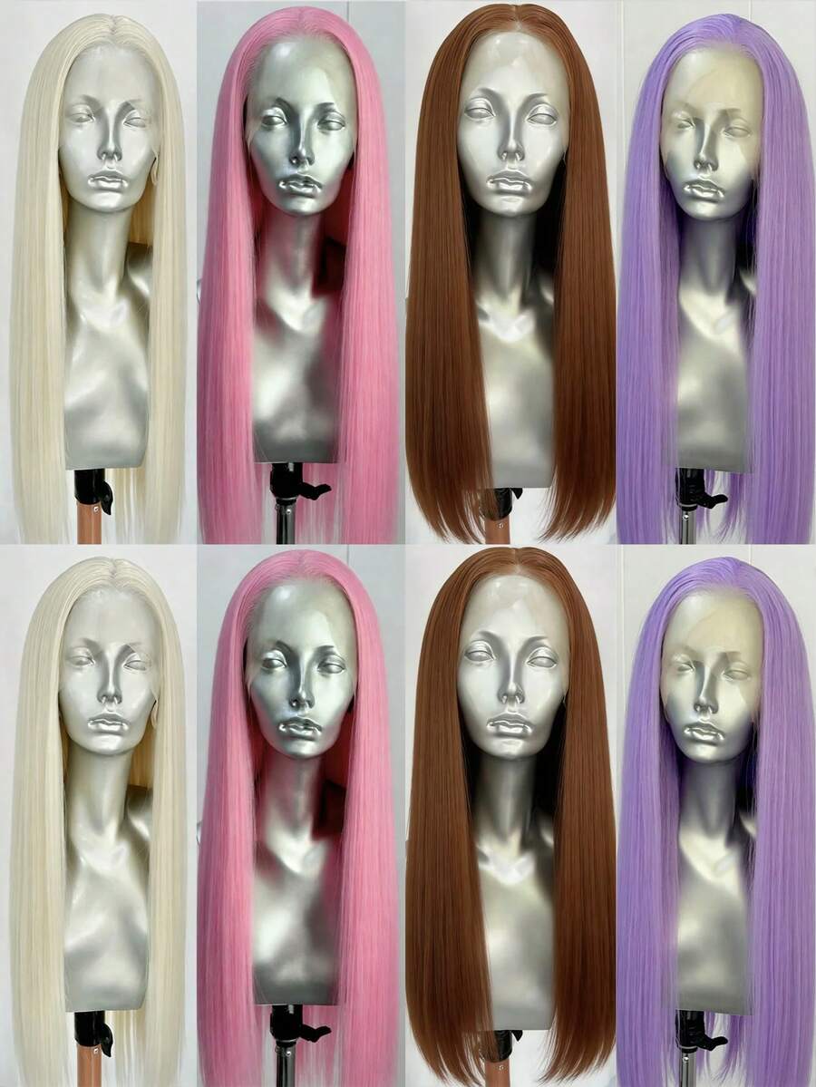 Platinum Blonde Long Straight Lace Front Wigs For Women Pre Plucked Hairline 60 White Blonde Bone Yaki Straight Synthetic Hair