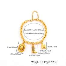 1 pieza Nuevo brazalete de acero inoxidable dorado con colgante de sombrero de vaquero y bota de estilo clásico y de burbuja para mujer - Amarillo Oro - Ver 2