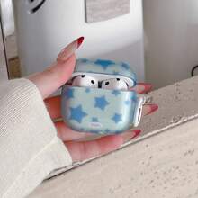 Blue Star & Circle Design Earphone Case Compatible With Apple Pro 3/Pro 2/ 4/3/2, Fashionable & Minimalist Earphone Protective Cover - Light Blue - View 2