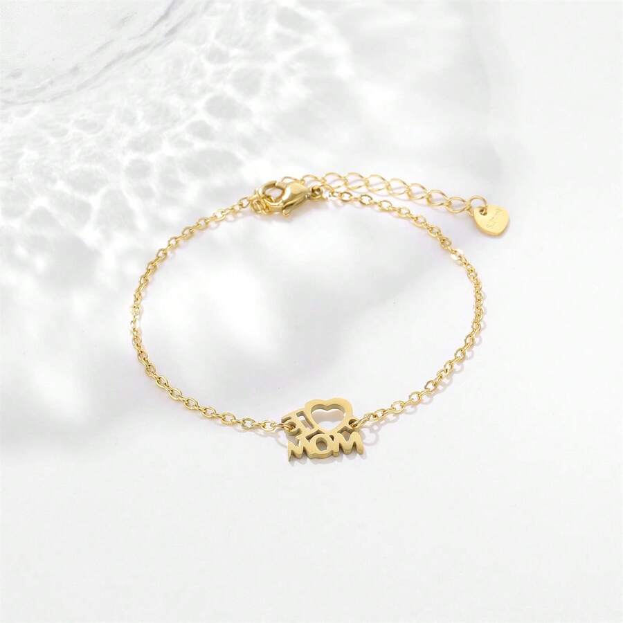 1pc Fashionable Stainless Steel "I Love Mom" Bracelet, Best Mother's Day Gift For Mom - Multicolor - View 1