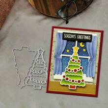 创意圣诞树模具，DIY剪贴簿相册和压花模板，贺卡制作工具，卡片纸切割工艺品，礼品卡制作模板模切。 - 銀色 - 查看 5