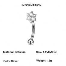 1PC CZ Flower/Bat/Spider /Bee Moon&Star Rook Earring,16G Implant Grade Titanium Internal Thread Eyebrow Labret Lip Belly Button Ring Curved Barbell Clear Zirconia Floral Cartilage Daith Conch Earring - Titanium Color - View 11
