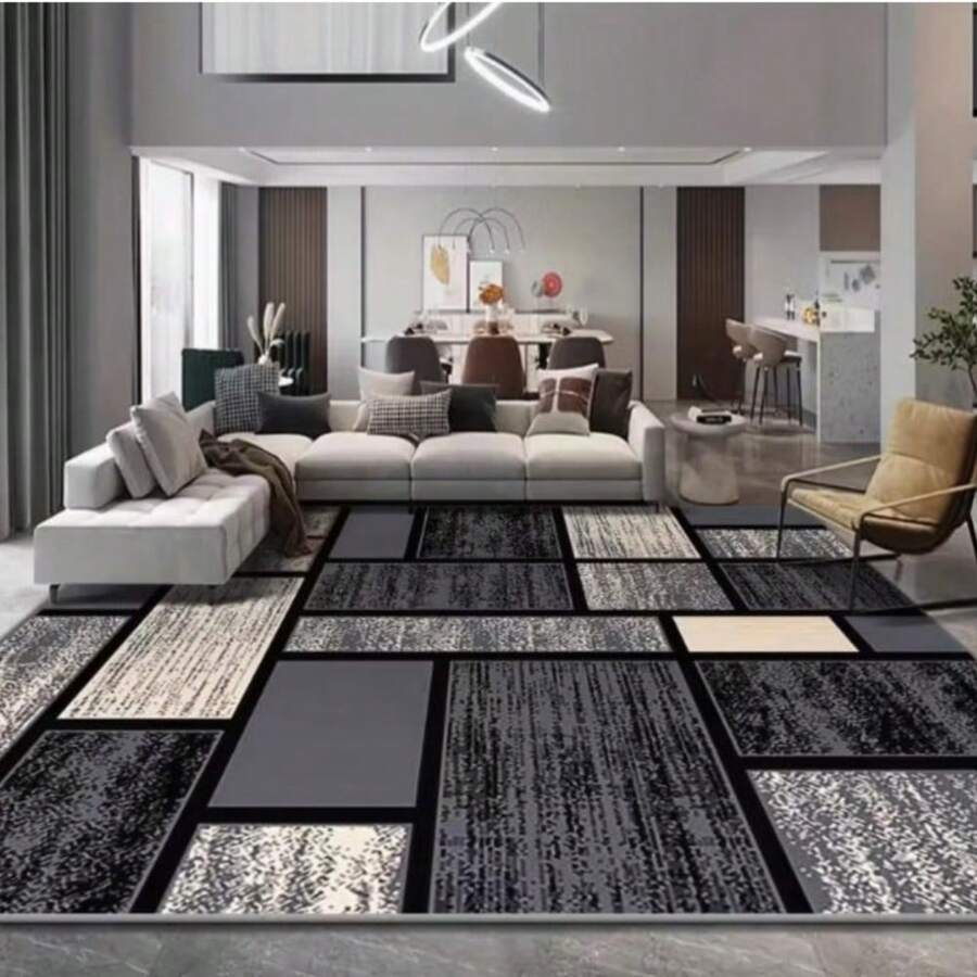 Geometric Patchwork Pattern Black White Gray Modern Abstract Design Washable Rugs Area Rugs For Living Room Doormat Bathmat Room Decoration Rugs For Bedroom Large Carpets Ultra Soft Dining Room Rug Low Pile Rug For Home Office Decor Kitchen Rugs For Entryway Bathroom - A - View 1