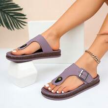 FZY Minimalist Thong Sandals For Women, Featuring Adjustable Buckles, Comfortable Flat Cork Insoles, Casual Summer Beach Shoes, Suitable For Daily Wear, Lightweight And Anti-Slip Flip-Flops, Fashionable Summer Sandals For Women, New Arrivals For Easter 2026. - 紫色 - 查看 1
